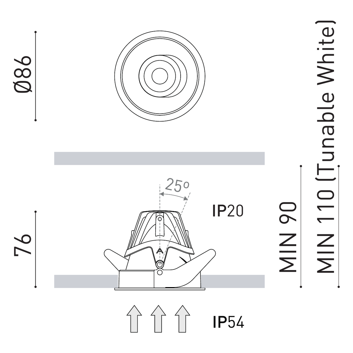 Product specifications for Trim / 2700K w/ Super Spot 12° / Matt Black
