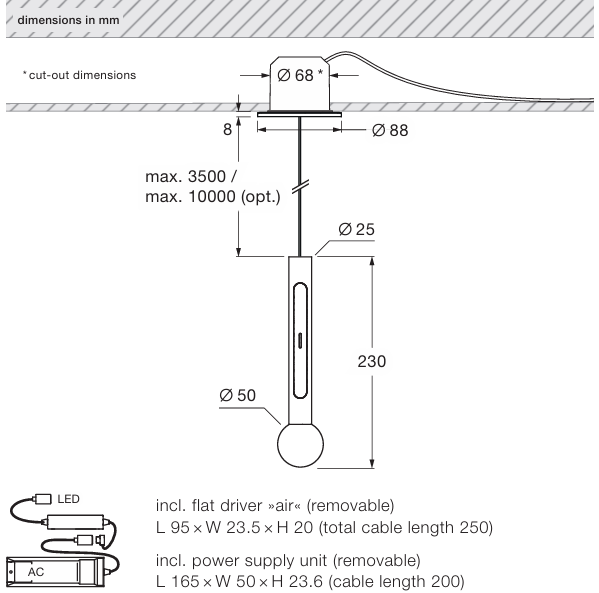 Product specifications for Flat / 2200-3500K / 350 cm (Adjustable During Mounting)