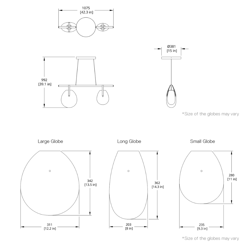 Product specifications for Symmetrical Mixed Globes / 2200K / White Canopy