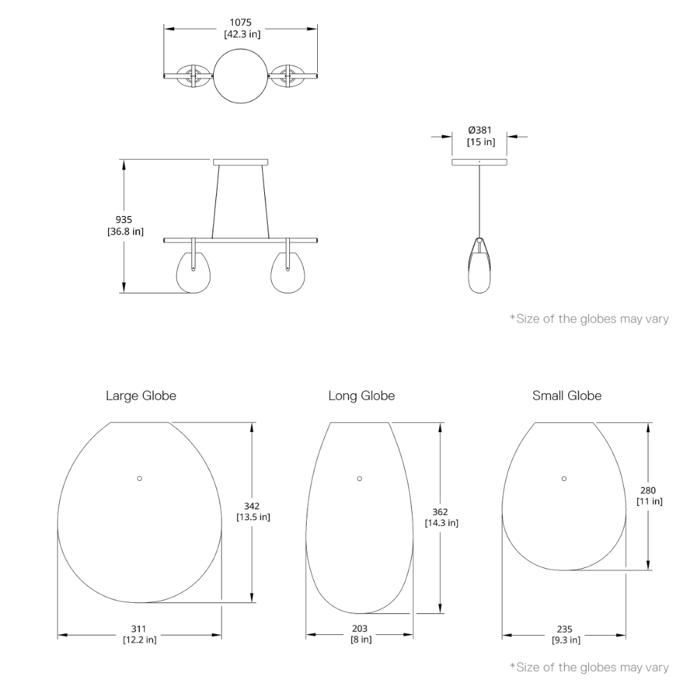 Product specifications for Symmetrical Mixed Globes / 2200K / White Canopy