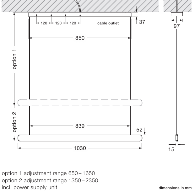 Product specifications for White Canopy w/ Narrow Effect / 100 cm / 65-165 cm