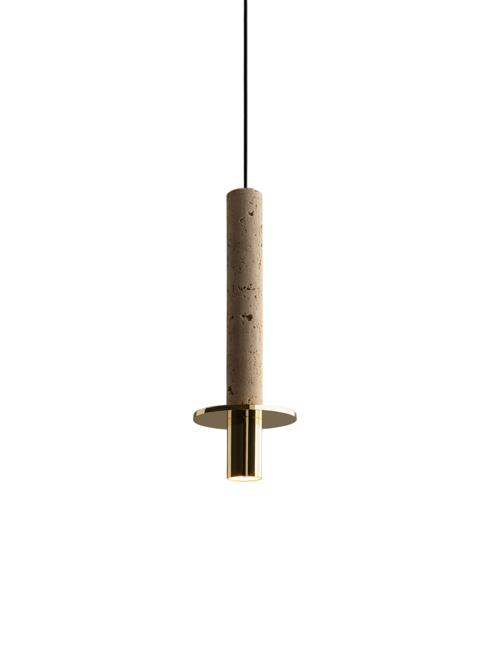 A pendant light with a cork body and a brass metal base, showcasing an elegant design suitable for modern spaces.