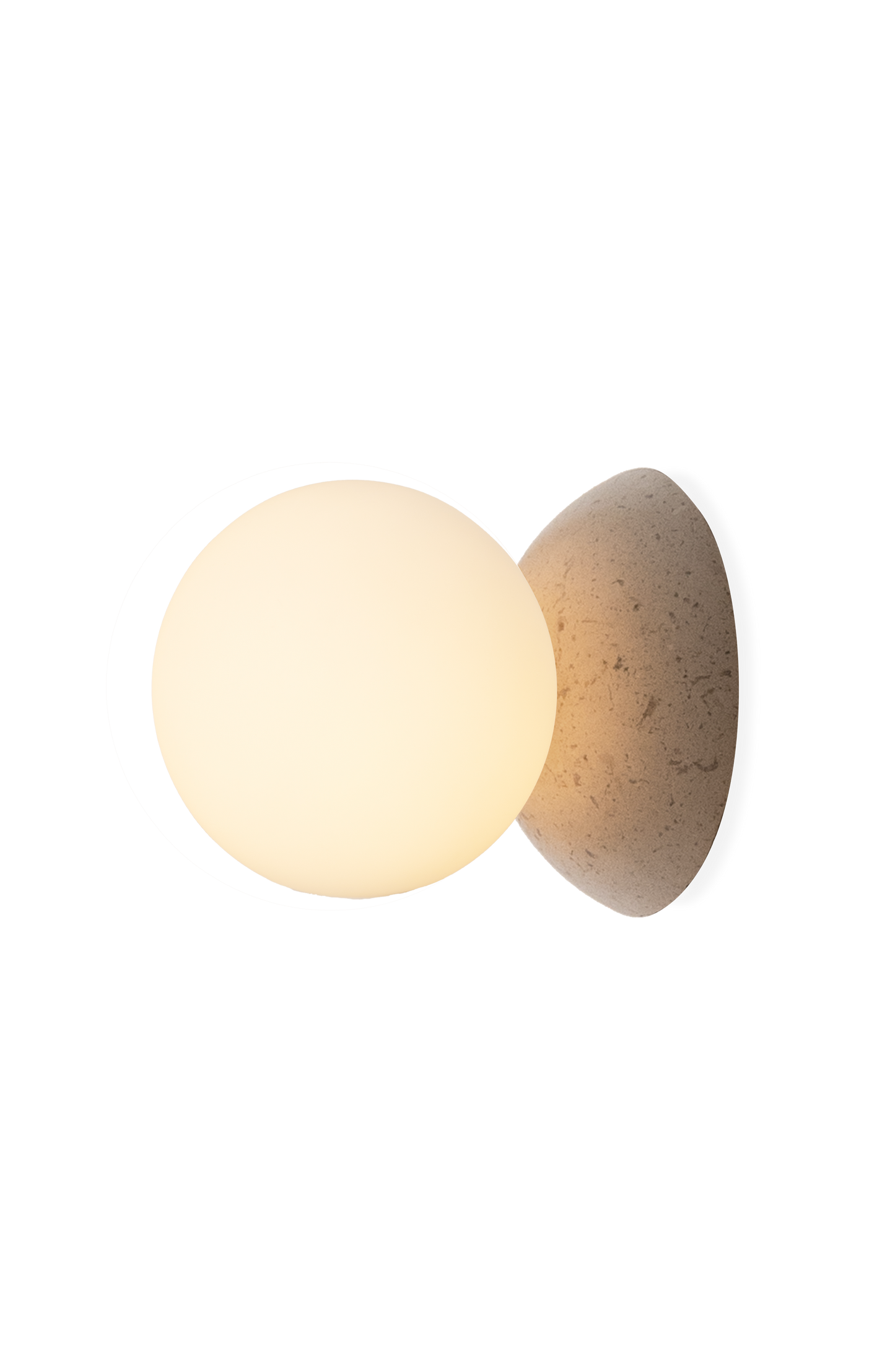 A glowing wall lamp with a pale stone base.