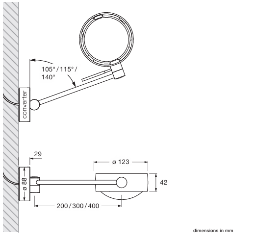Product specifications for 20 cm / Sento E w/ 2700K / Up w/ Left Orientation