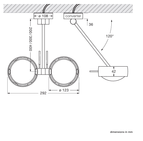 Product specifications for 20 cm / Sento E w/ 2700K / Up