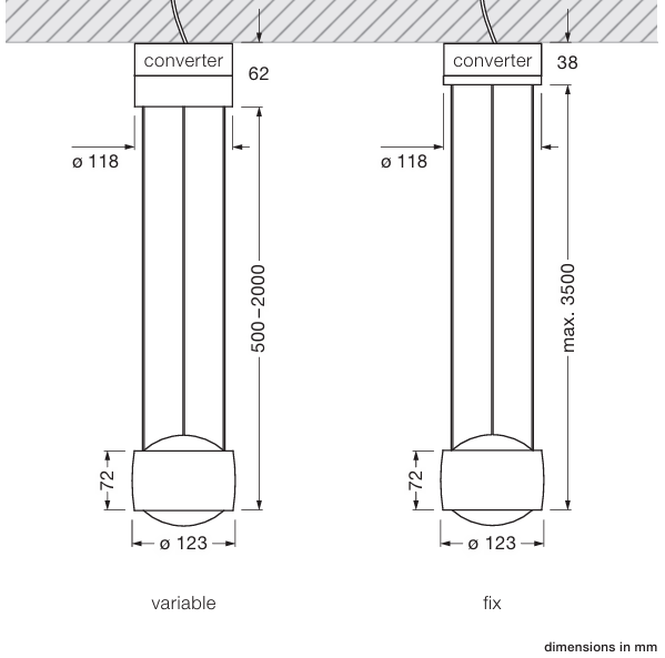 Product specifications for 50-200 cm Continuous Height Adjustment / Up / Sento E w/ 2700K
