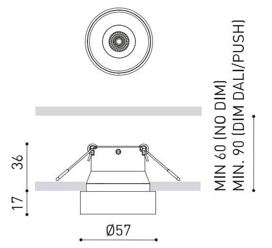 Product specifications for Brushed Gold / 23° / 2700K w/ No Dim