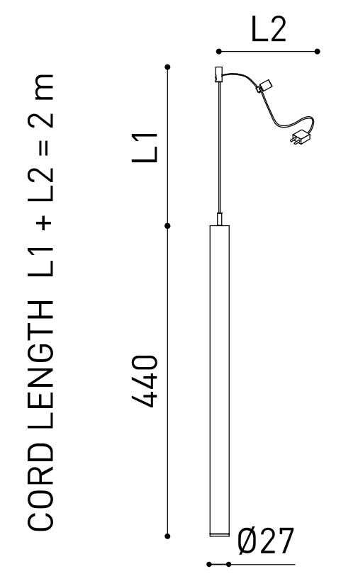 Product specifications for Textured Black w/ Max. 2 m / Spot (18°) / 2700K
