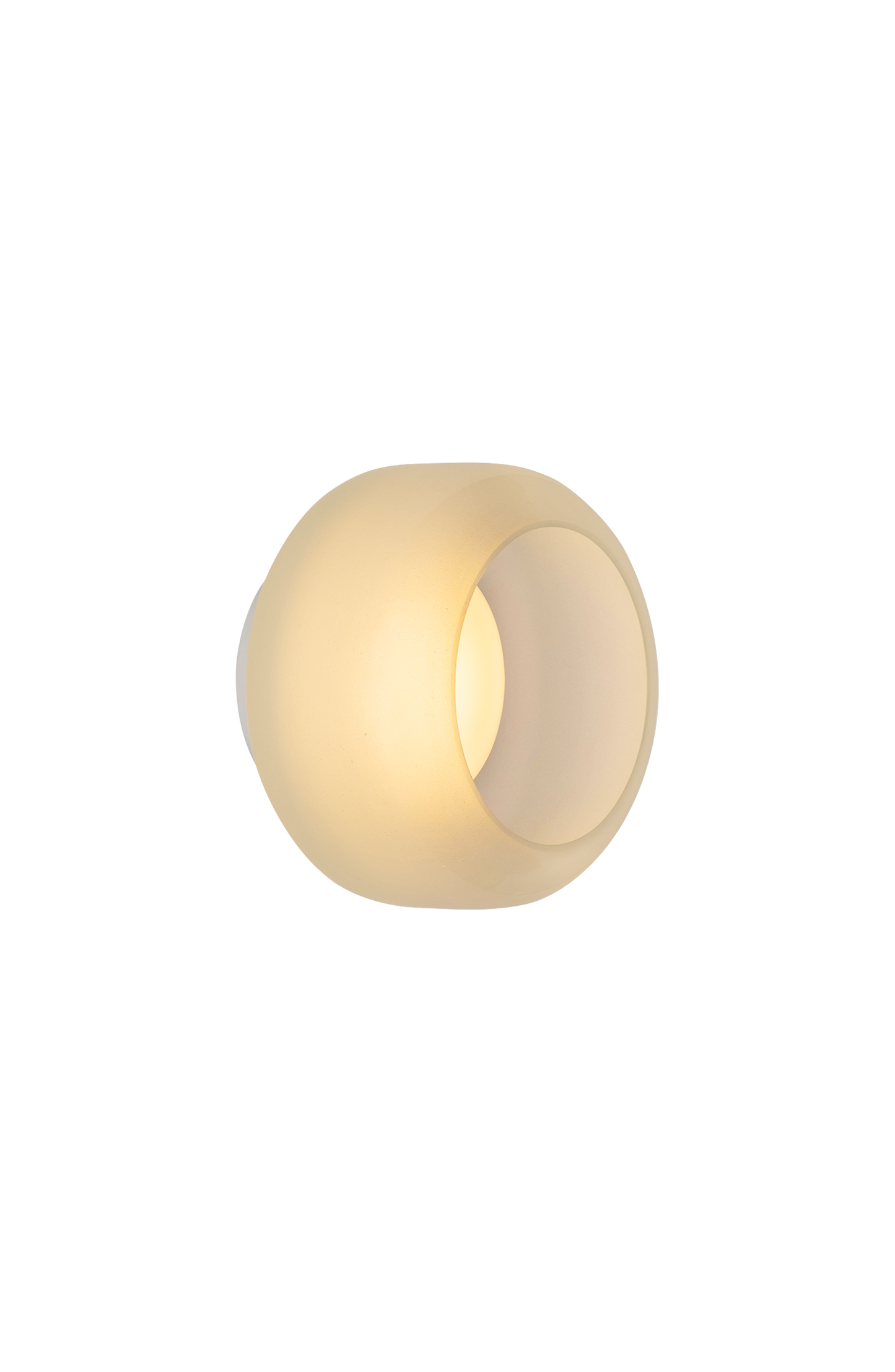 Frosted glass wall lamp with soft light on a white background.