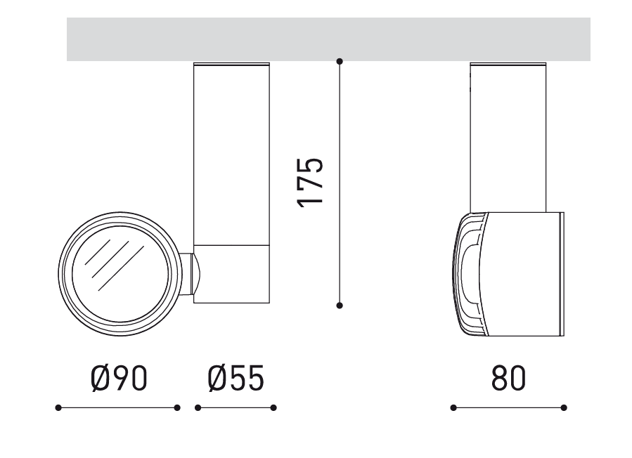 Product specifications for Textured Black / Tube 1 w/ 3000K / Spot 16°