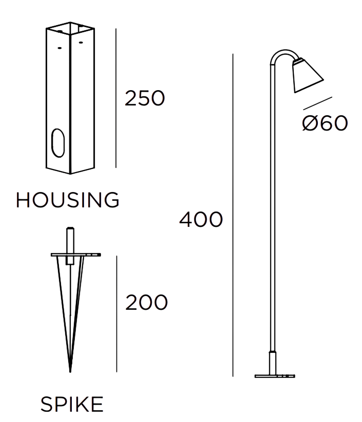 Product specifications for Inox / 40 cm w/ Housing fixing / 2200K