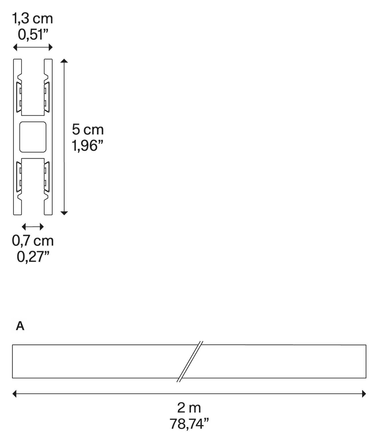 Product specifications for Matte Black / Up&Down Profile (2 m)