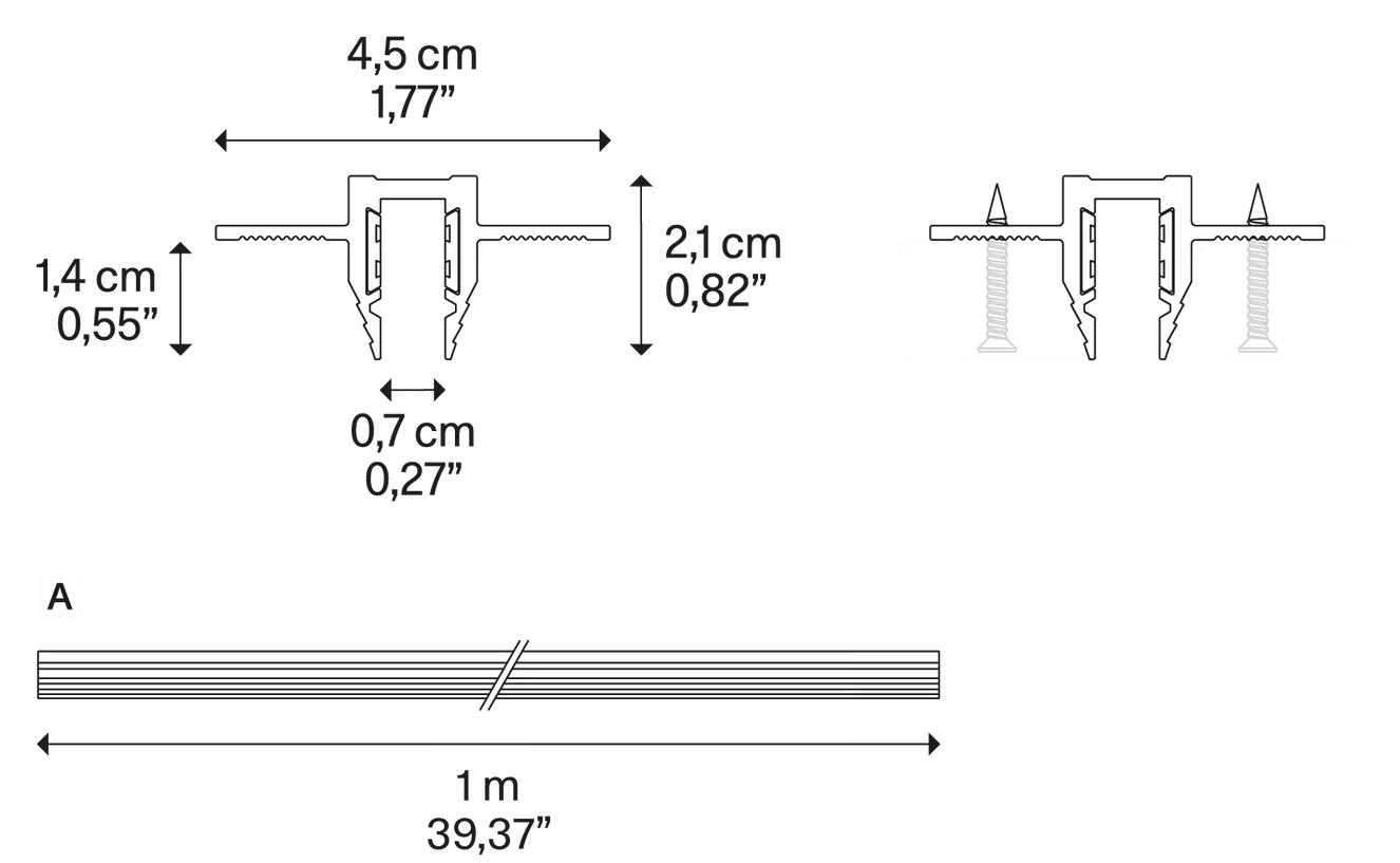 Product specifications for Matte Black / Recessed Profile (1 m)
