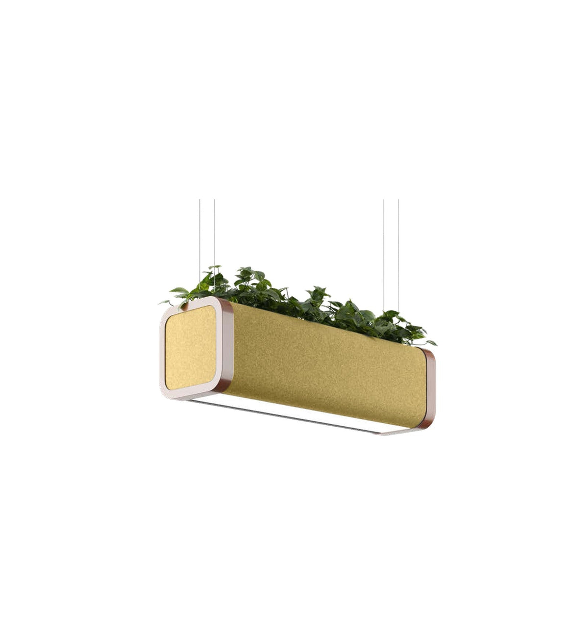 Flexxica Gaya acoustic planter pendant in Gabriel Mica 2496-62096 fabric with copper frame