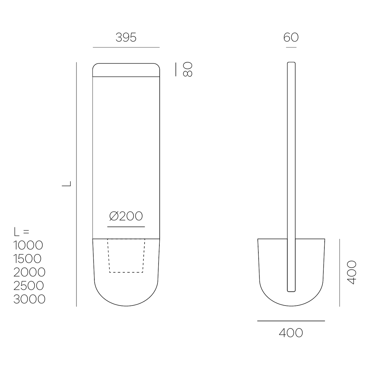 Product specifications for 1000mm / Dark Grey 2543 / On/Off w/ 3000K