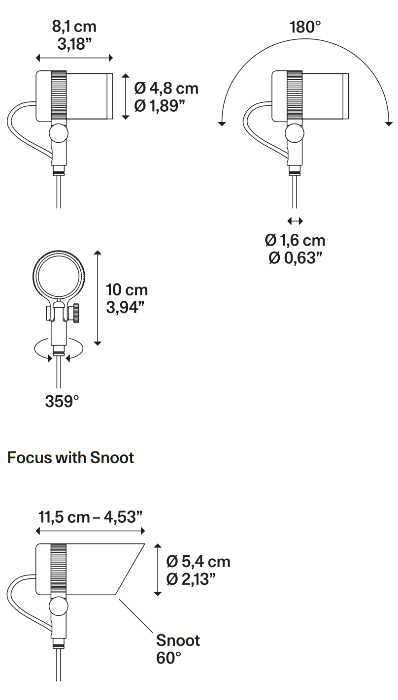 Product specifications for Matte Black / Spot w/ 2200K / Int. Honey-comb w/ Ext. Snoot