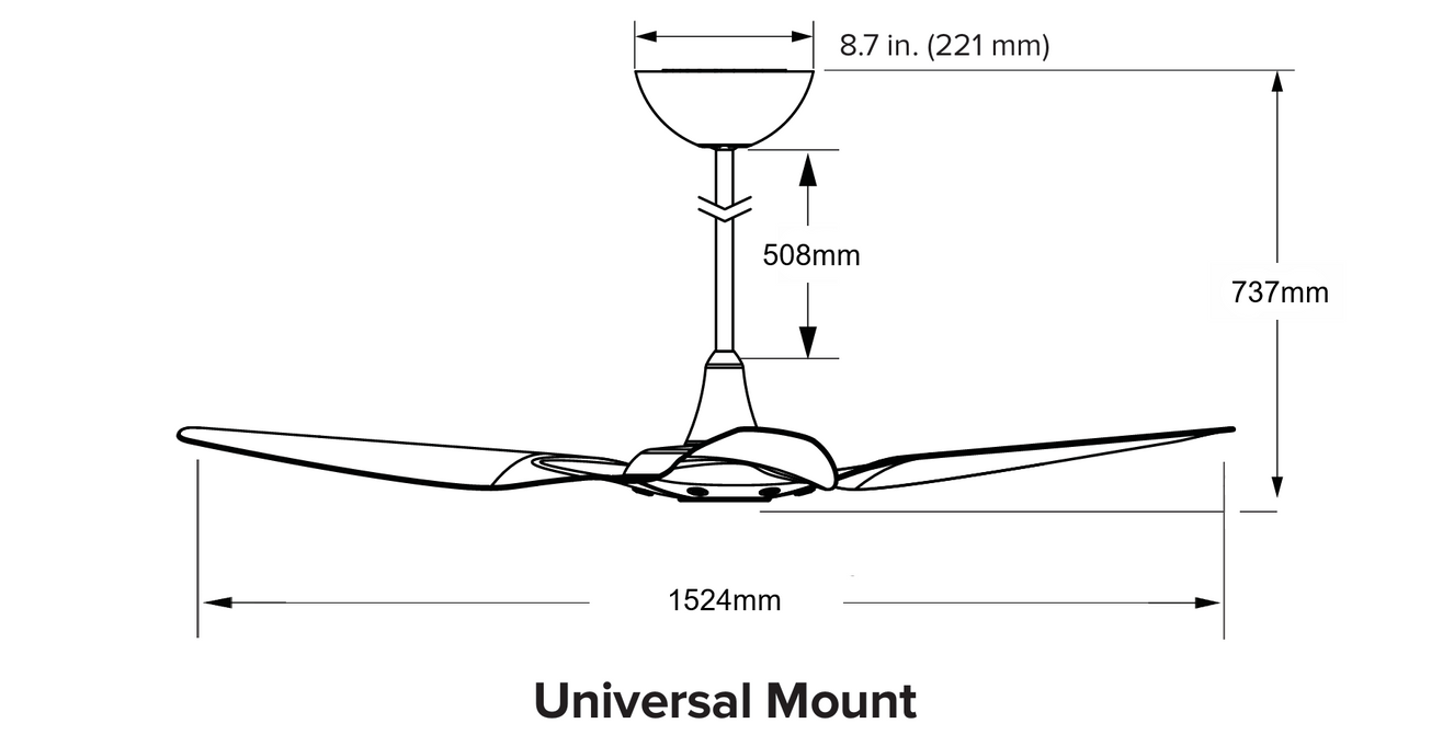Product specifications for Black Aluminium / 508mm (Included) for Total Drop 737mm / None