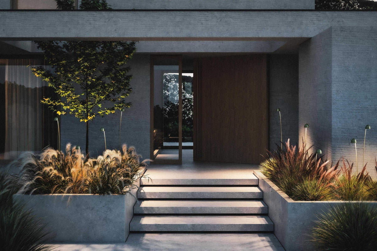 Cioèt landscape lighting beside outdoor steps and planting