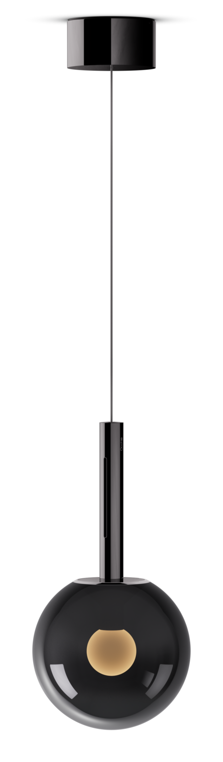 Modern black pendant light with a white background