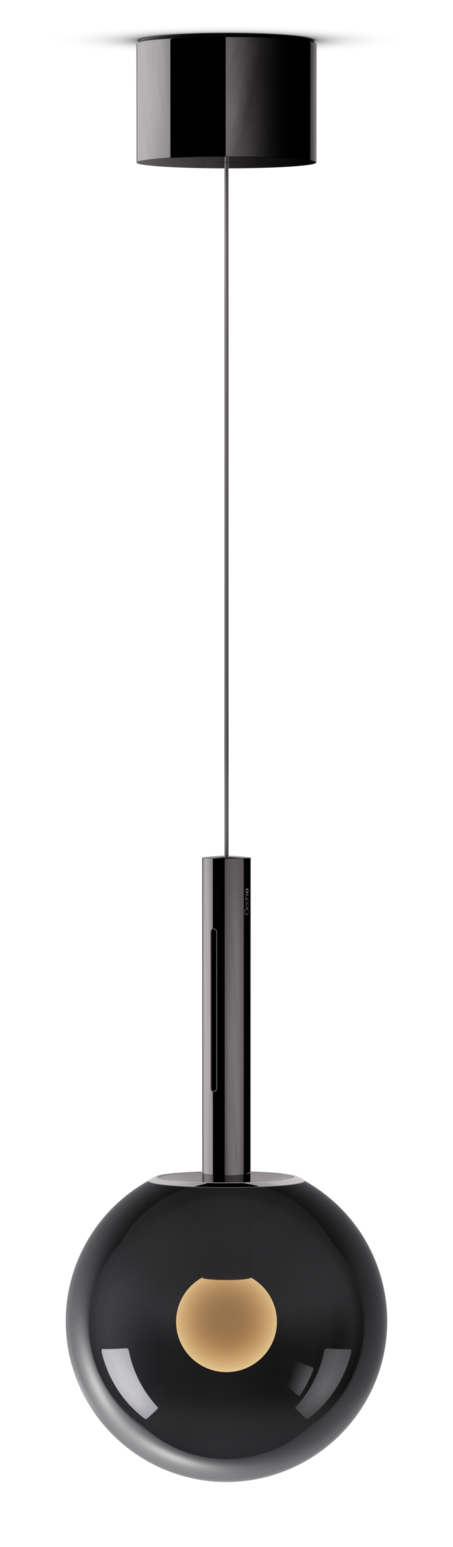 Modern black pendant light with a white background