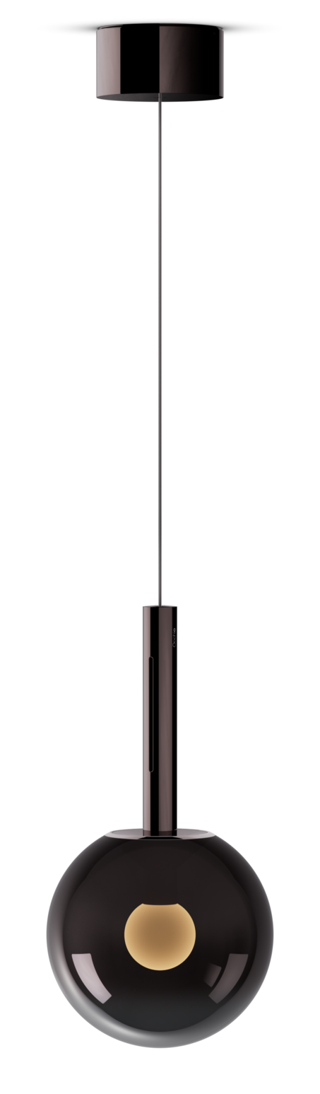 Modern black pendant light with a white background