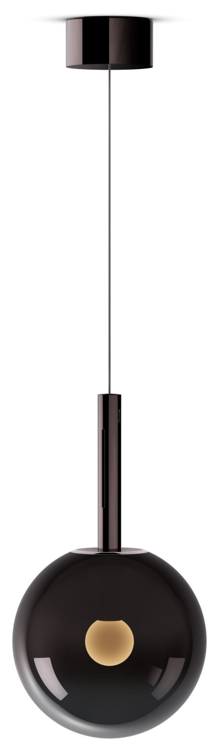 Modern black pendant light with a white background