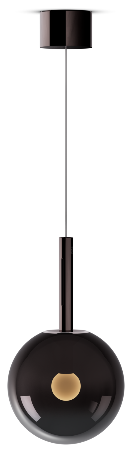 Modern black pendant light with a white background