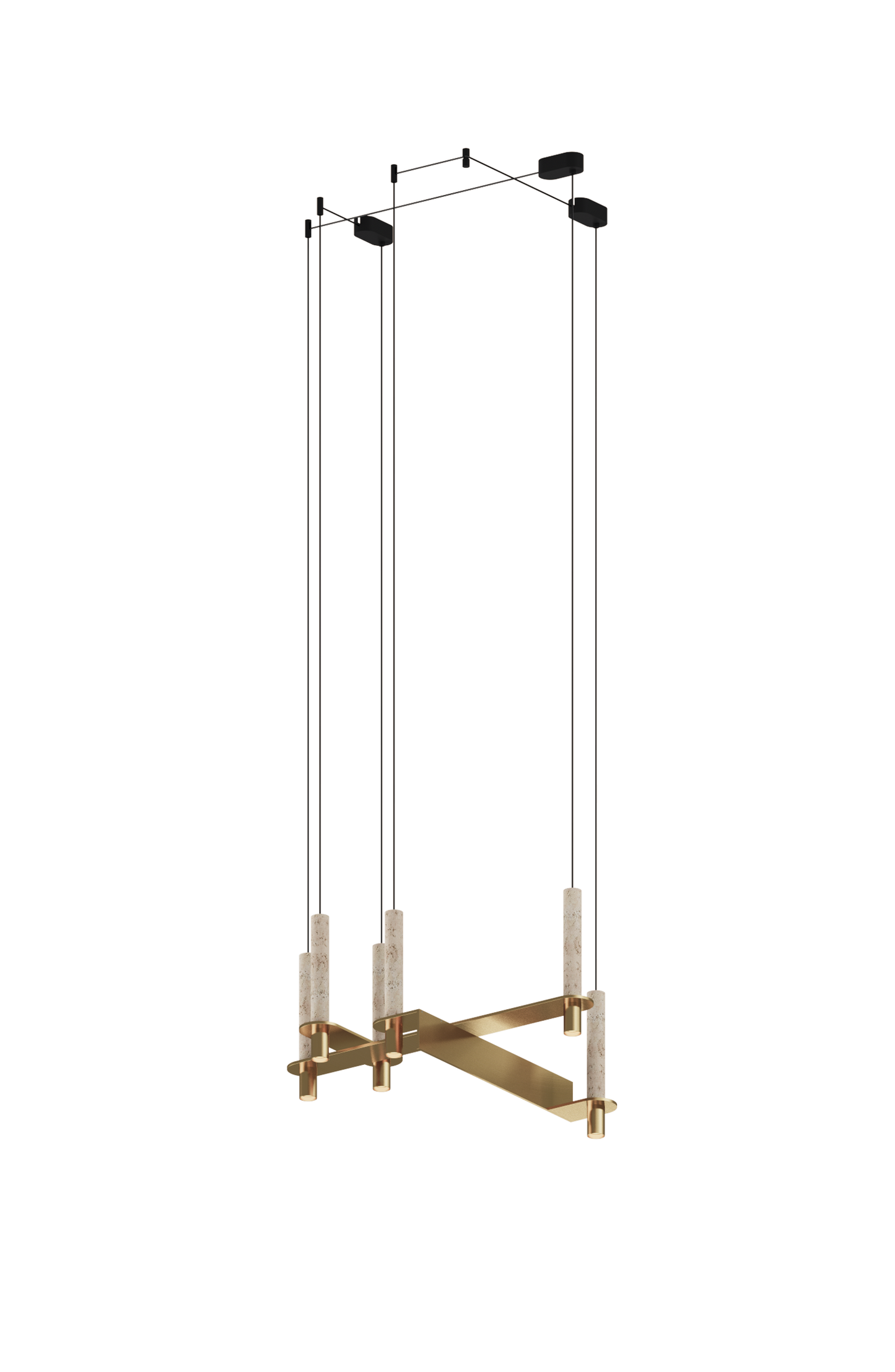 Brass and black adjustable stand on a white background
