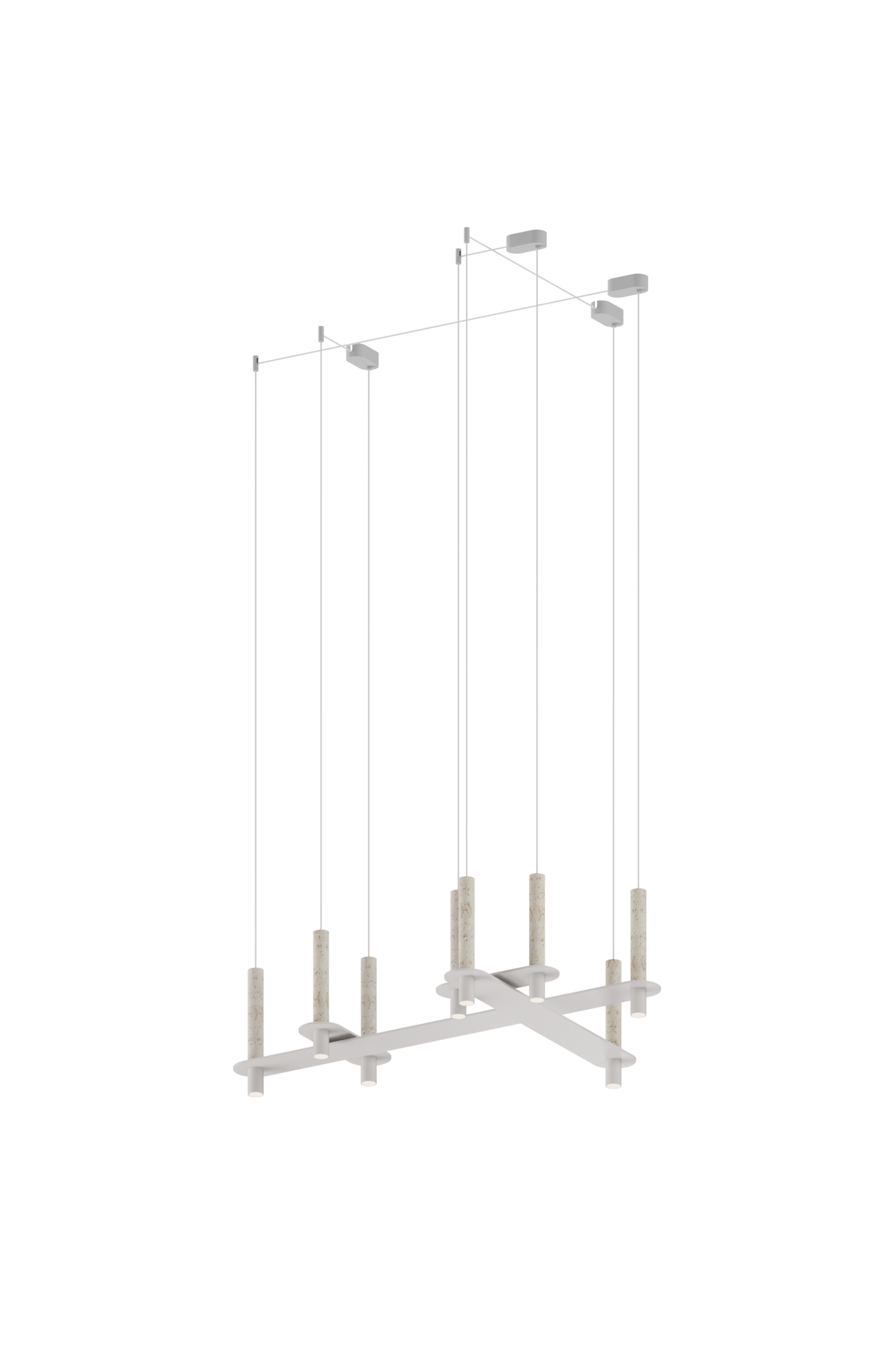 Modern chandelier with multiple light fixtures on a white background