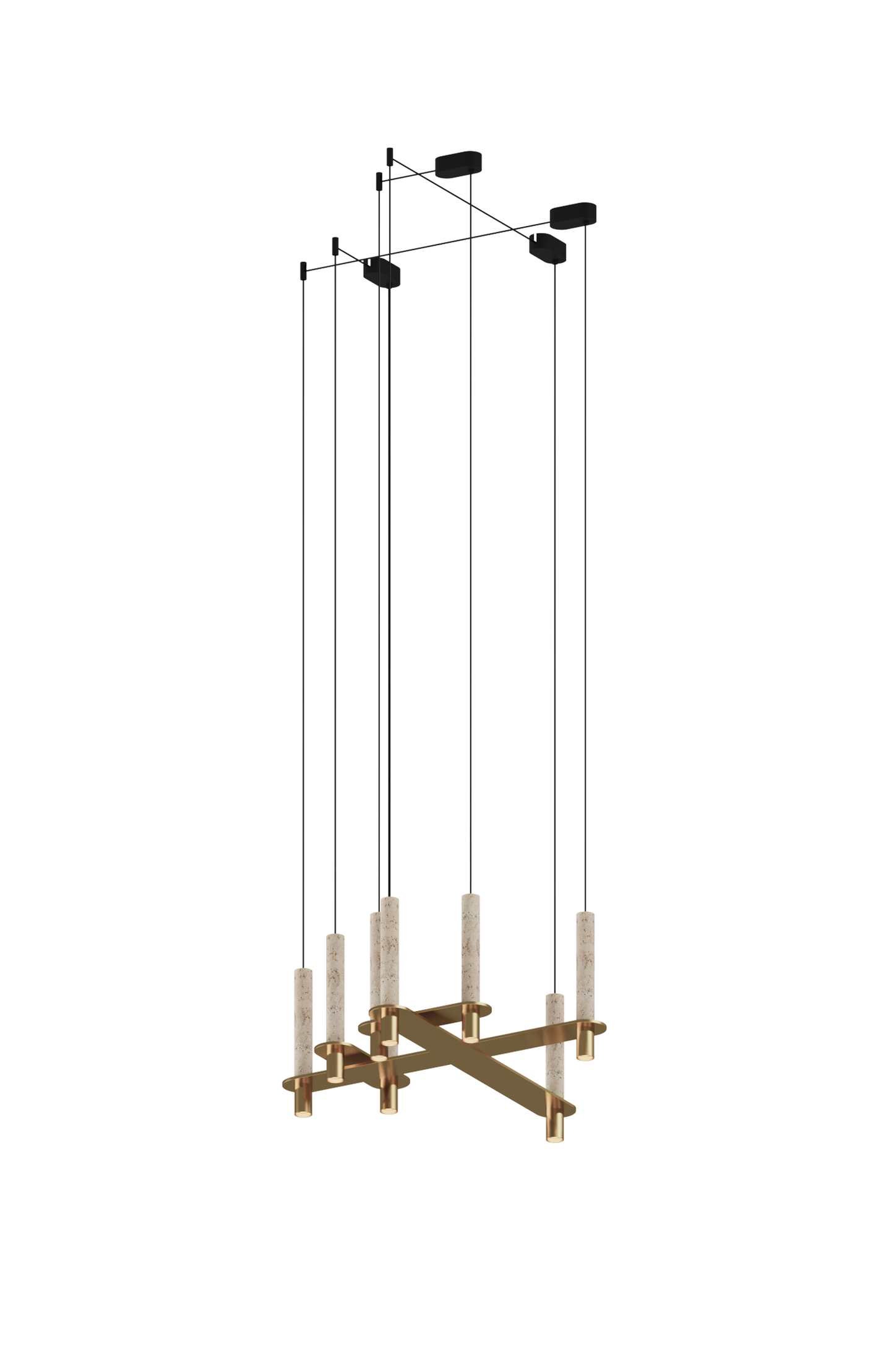 Modern chandelier with multiple arms on a white background