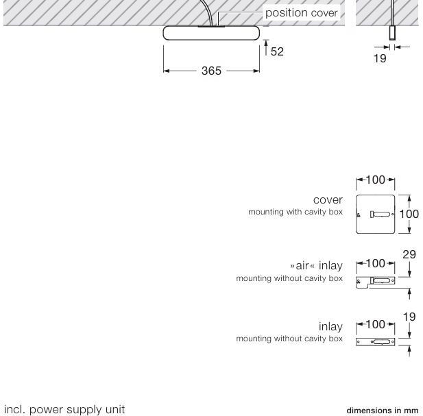 Product specifications for 40 cm / Inlay Black / Up Mounting w/ Narrow Effect