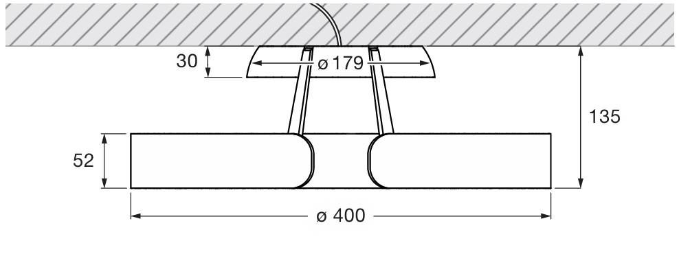 Product specifications for 40 cm / Matt White w/ White Canopy / None Control and Wide Effect