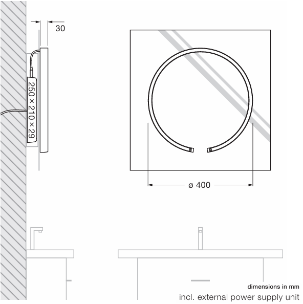Product specifications for Matt White / 40 cm / Not Extension