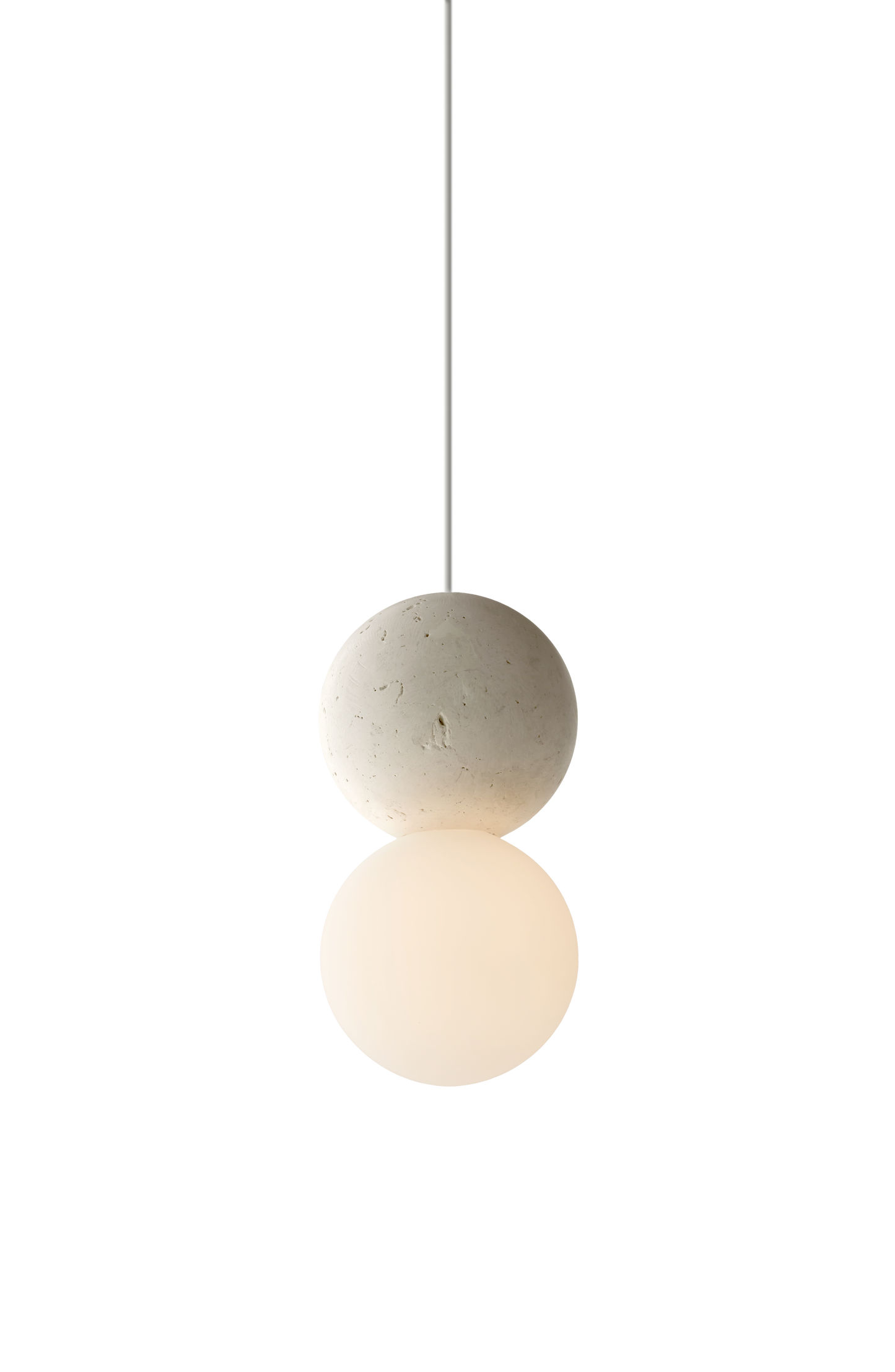 Origo pendant lamp in white stone finish, product image.