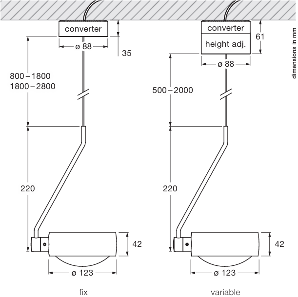 Product specifications for 50-200 cm Continuous Height Adjustment / Up / Sento E w/ 2700K