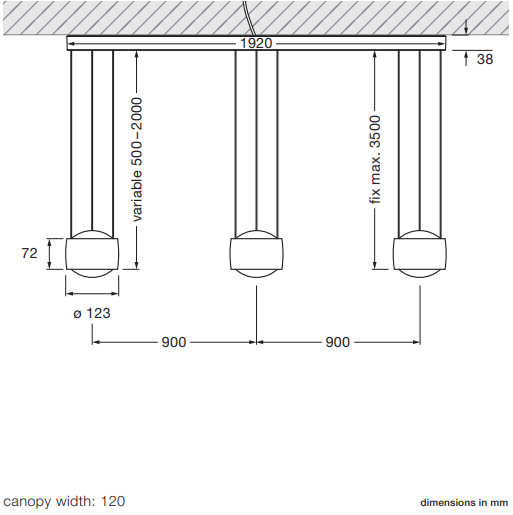 Product specifications for Shiny Chrome / 50-200cm Continuous Height Adjustment / Sento E w/ 2700K