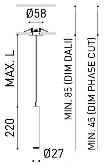 Product specifications for Textured Black / 2M Spot (18°) / DALI w/ 2700K