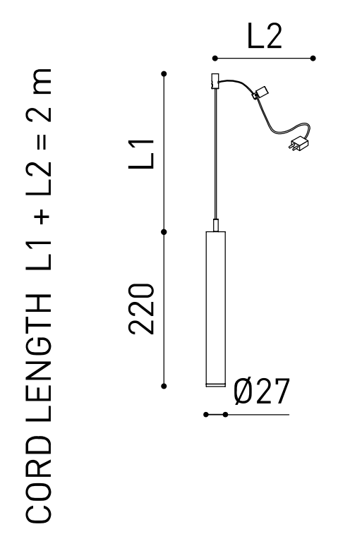 Product specifications for Textured Black w/ Max. 2 m / Spot (18°) / 2700K