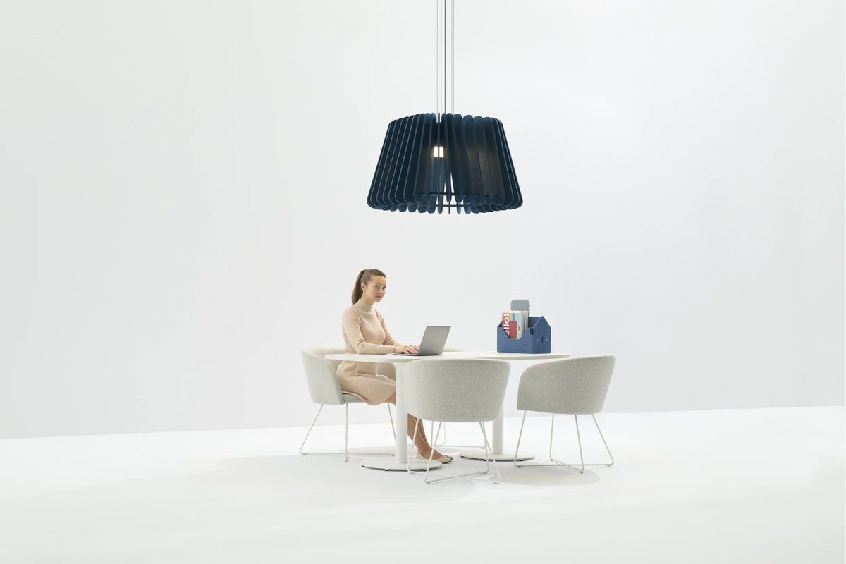 Flexxica Gamma Square acoustic pendant light above a table