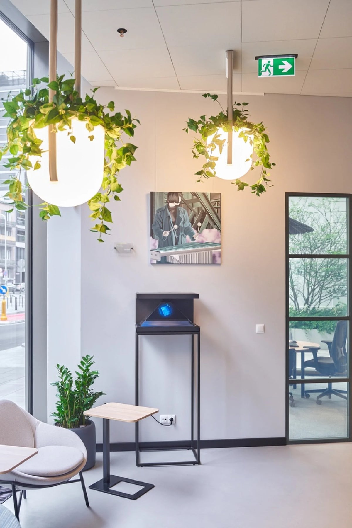 Flexxica Jungle pendant lights with plants at PKO Bank Polski, Norblin, Warsaw